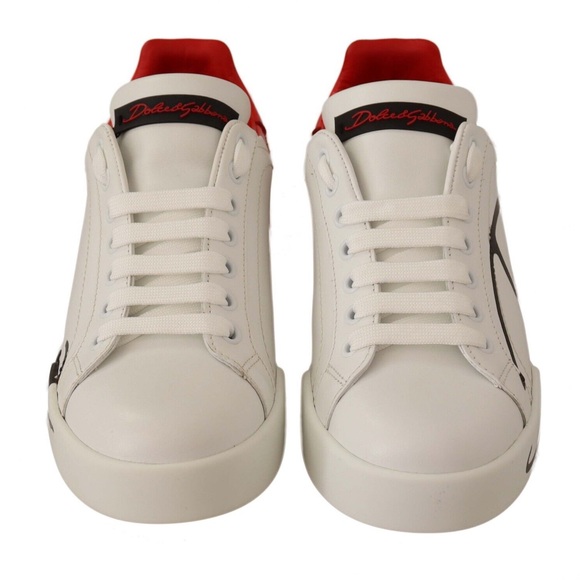 White Red Lace Up Sneakers Womens Portofino Shoes - Picture 1 of 7